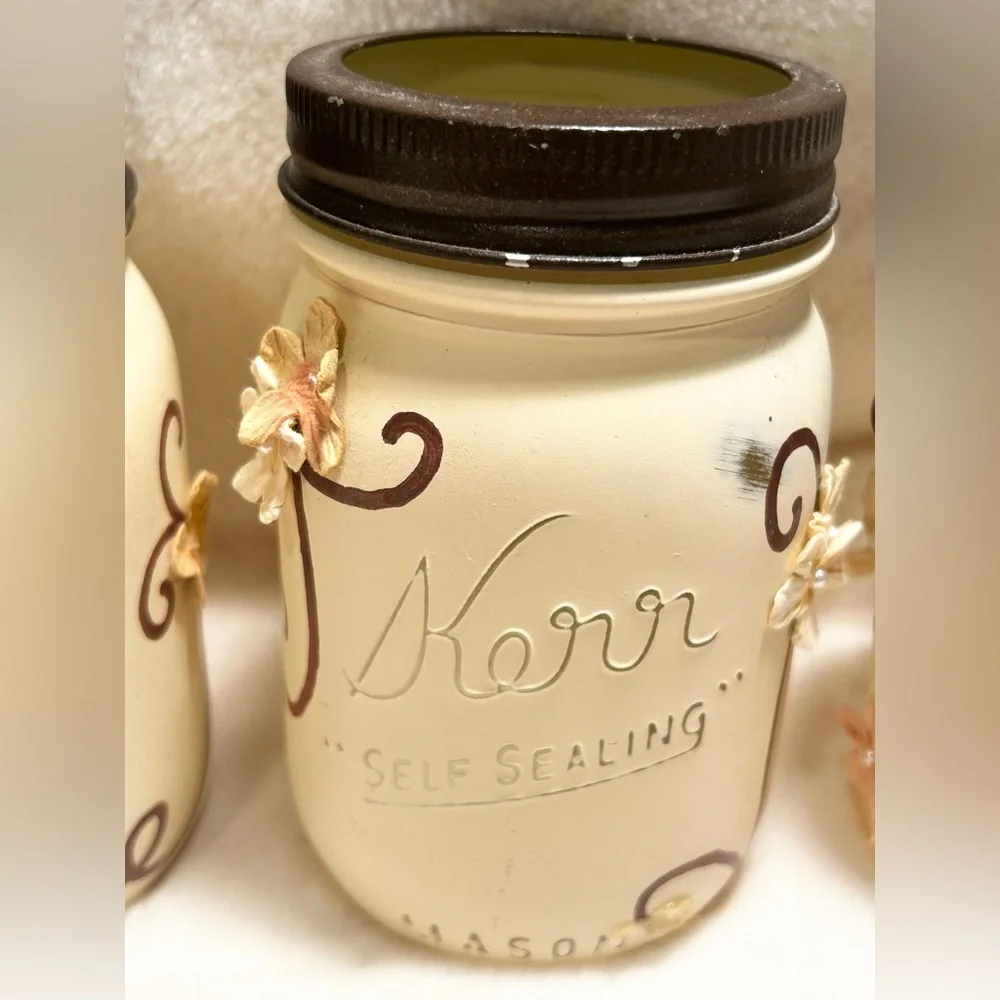 Rustic Farmhouse Mason Ball Kerr Jar 4 Pc Bathroom Set Ivory Chalk Paint